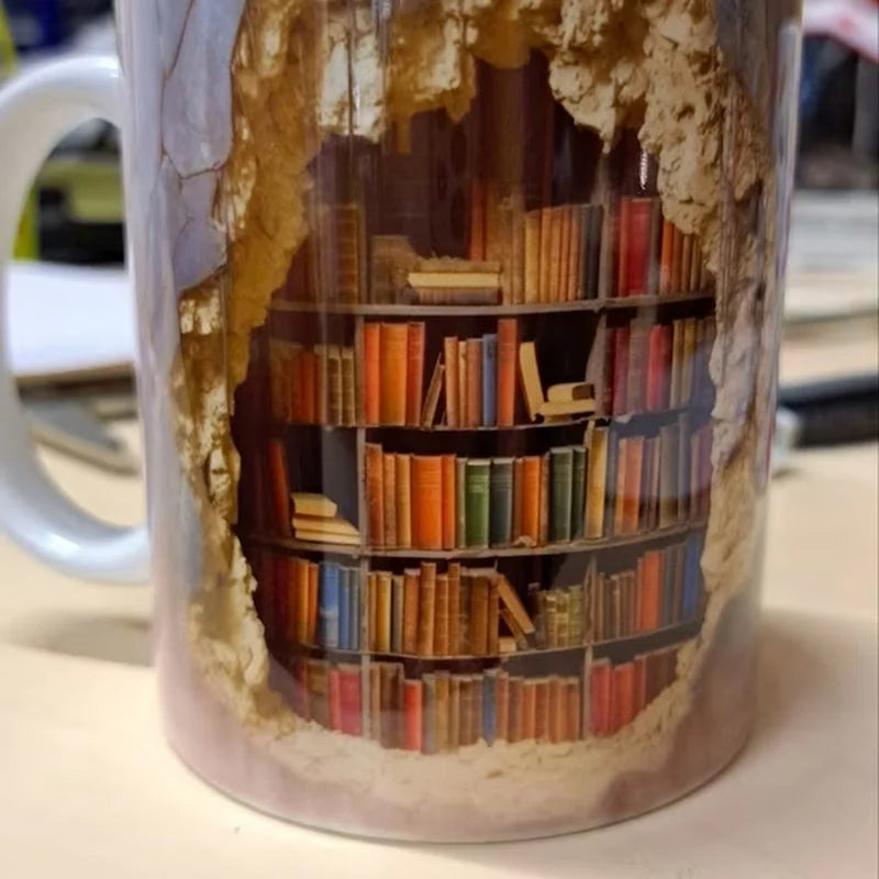 Mug bibliotheque 3D pour amateurs de livres