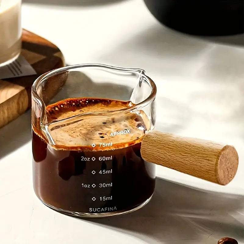 Glass and Wood Espresso Measuring Cup, 75 ml