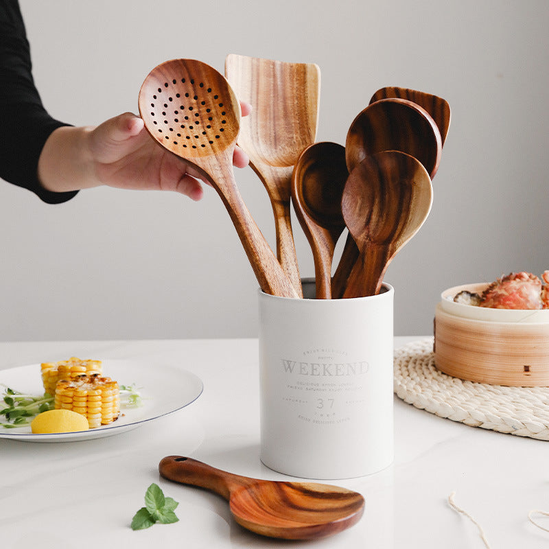 Natural Teak Wood Kitchen Utensil Set Eco-Friendly