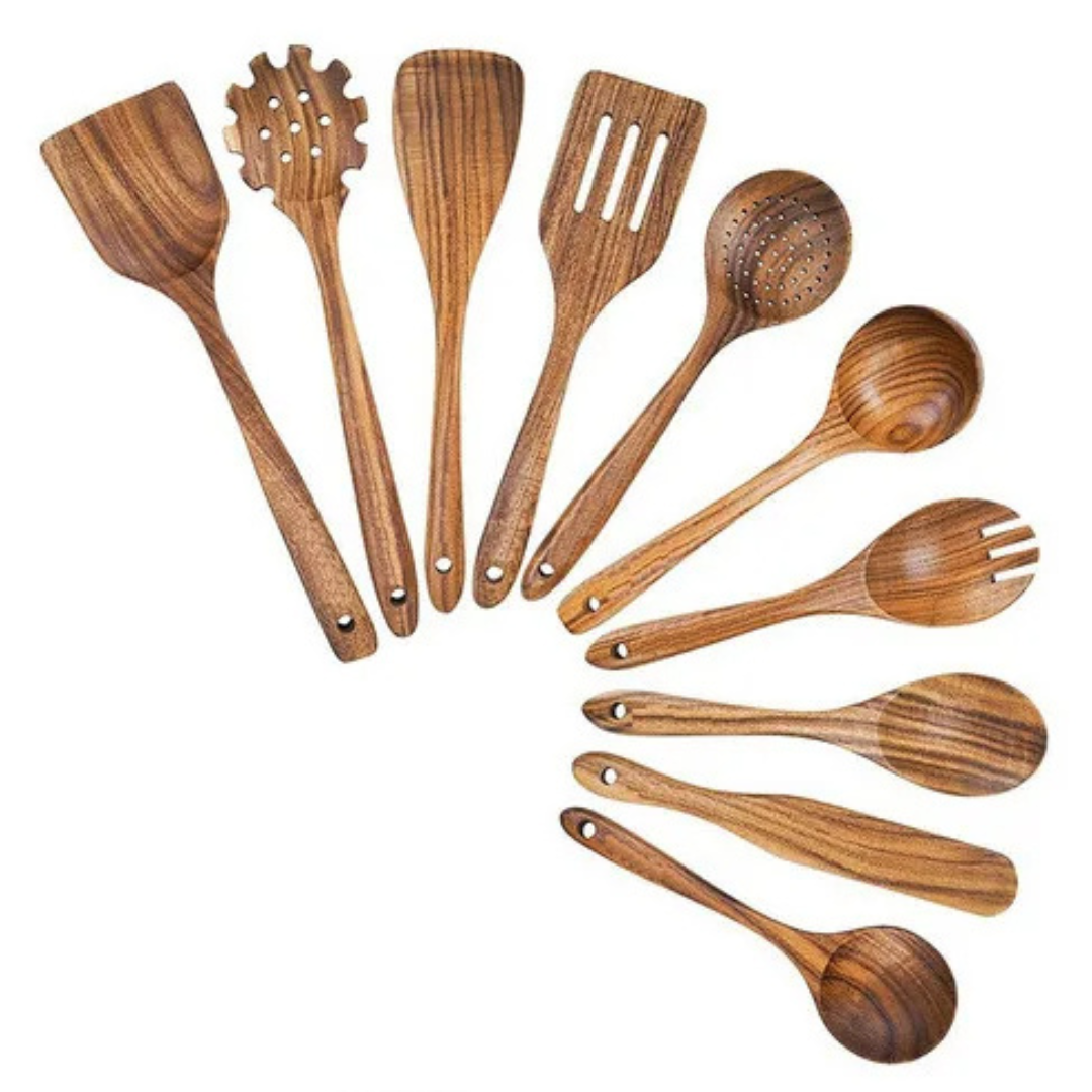 Natural Teak Wood Kitchen Utensil Set Eco-Friendly