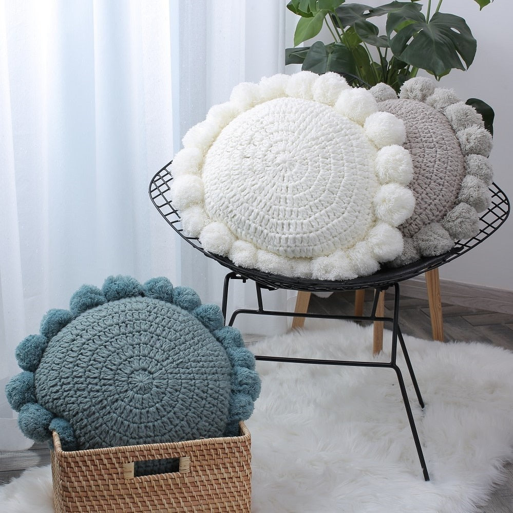 CozyCushion - Coussin Rond Décoratif en Maille