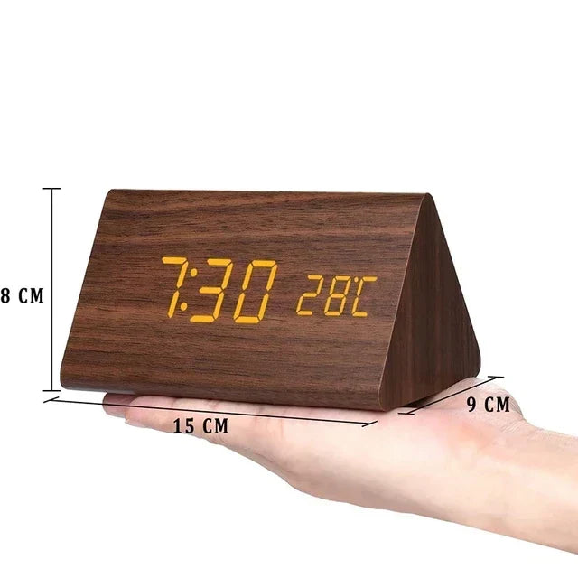 Wood-Effect LED Alarm Clock with Voice Control