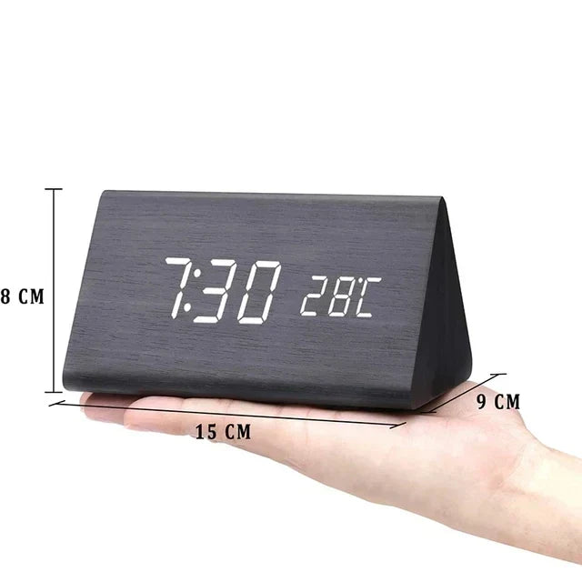Wood-Effect LED Alarm Clock with Voice Control