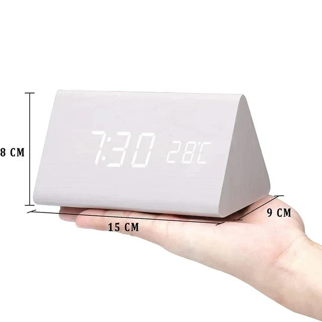 Wood-Effect LED Alarm Clock with Voice Control