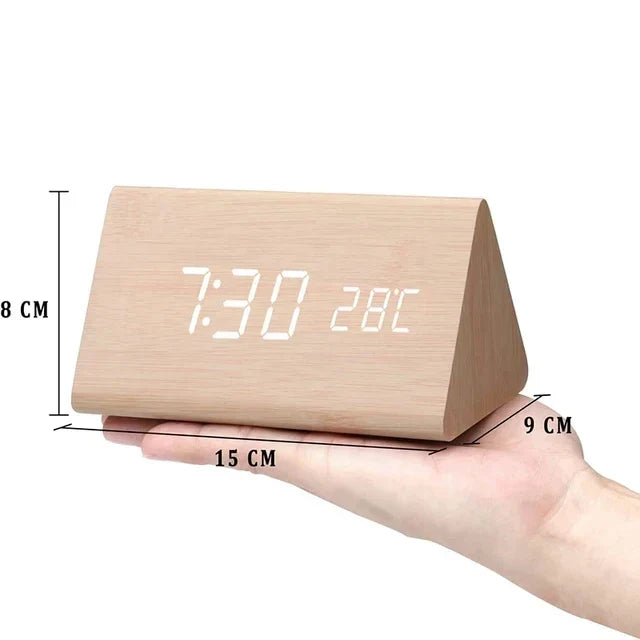 Wood-Effect LED Alarm Clock with Voice Control