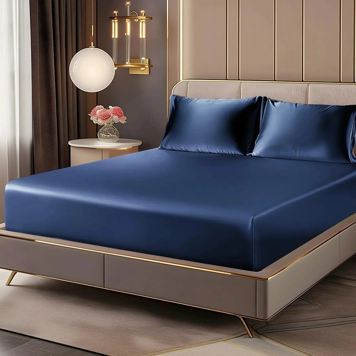 Satin Fitted Sheet Set with 2 Pillowcases, 35 cm Pocket