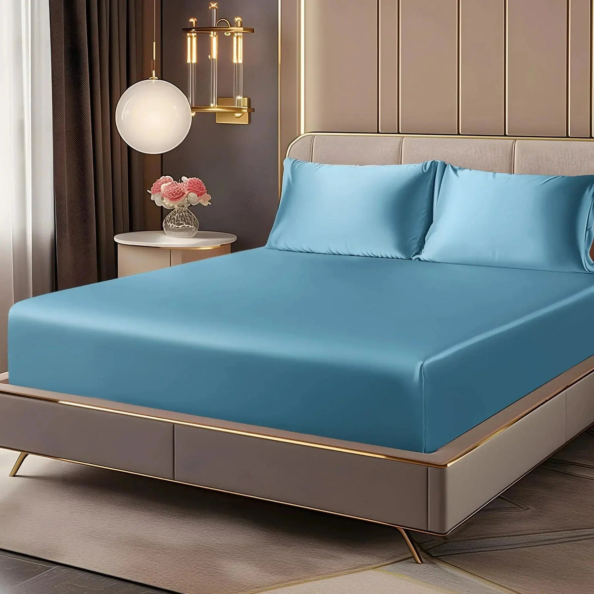 Satin Fitted Sheet Set with 2 Pillowcases, 35 cm Pocket