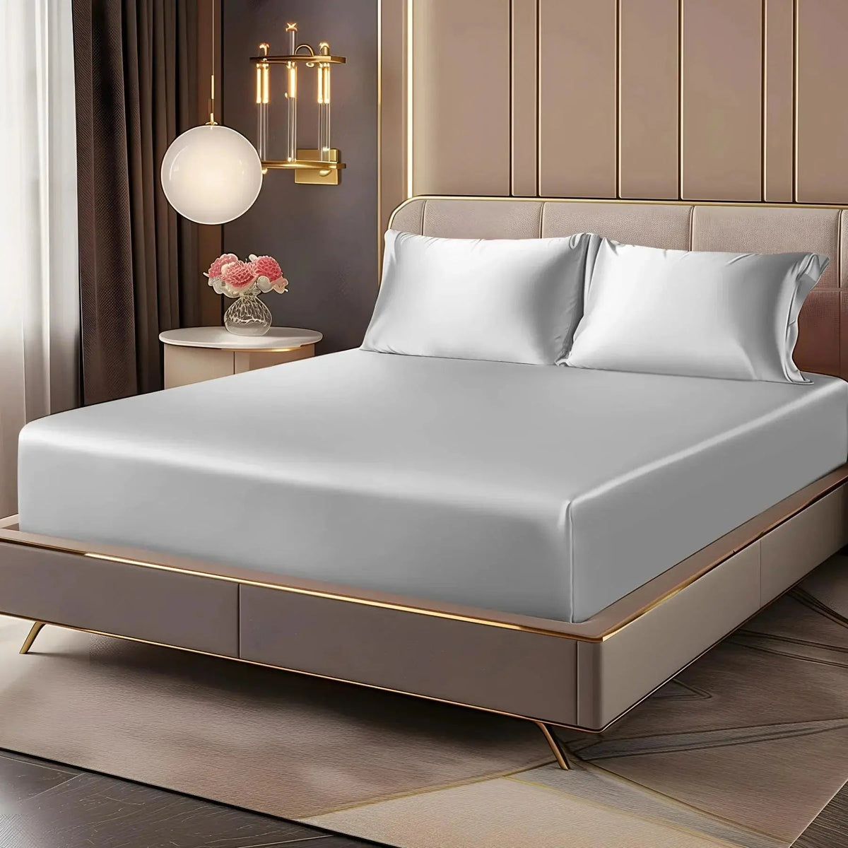 Satin Fitted Sheet Set with 2 Pillowcases, 35 cm Pocket