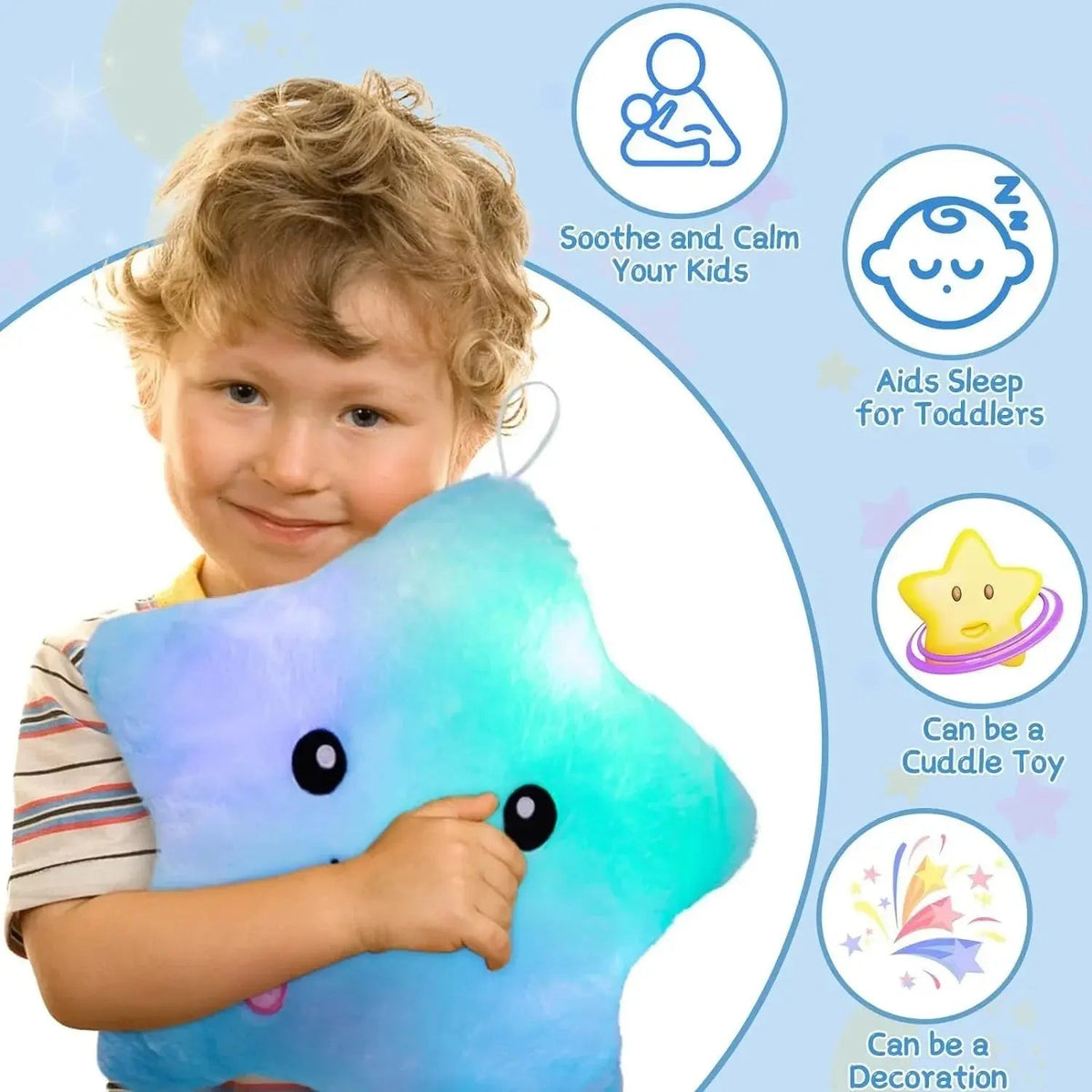 Star Plush Pillow with Built-In LEDs, 24 cm