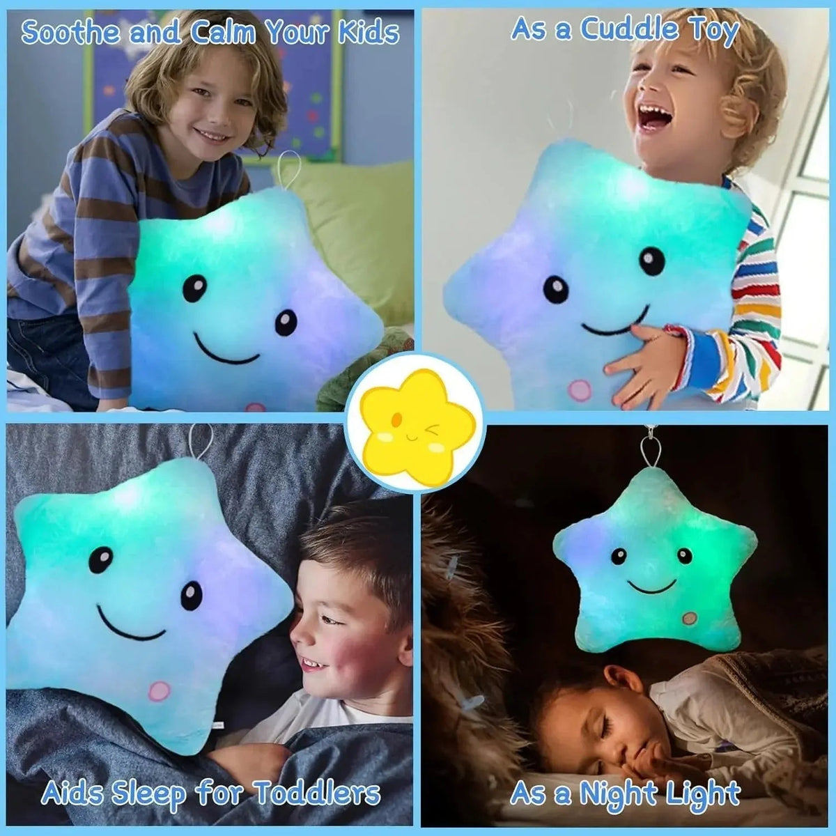 Star Plush Pillow with Built-In LEDs, 24 cm