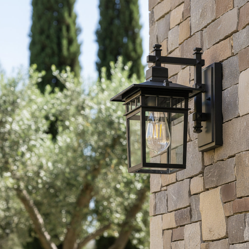 Applique Extérieure en Aluminium Noir avec Abat-Jour en Verre | Éclairage Élégant et Durable pour Espaces Extérieurs 0