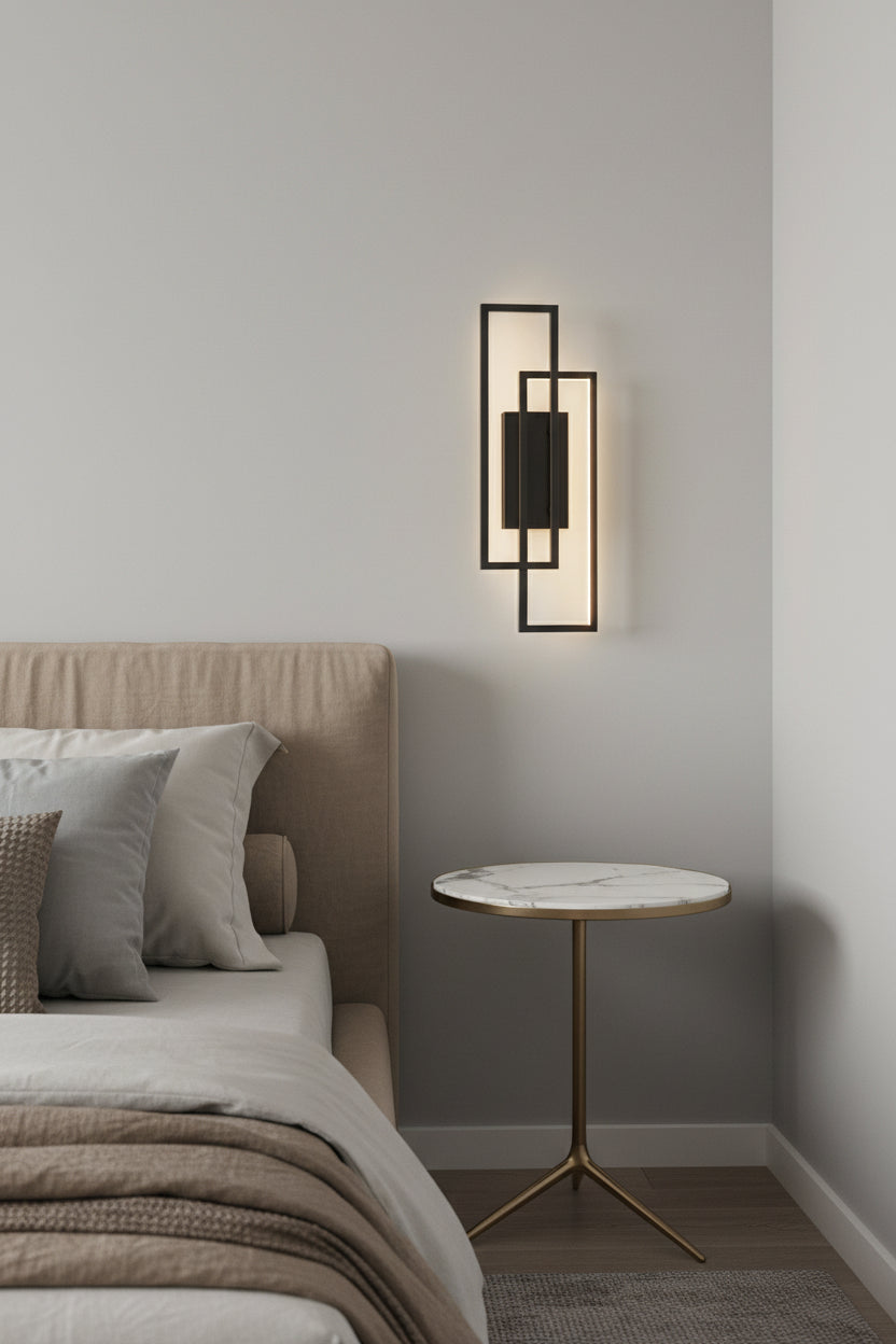 Applique Murale Design Géométrique en Aluminium Noir | Éclairage Moderne et Apaisant pour Chambre et Salon 1