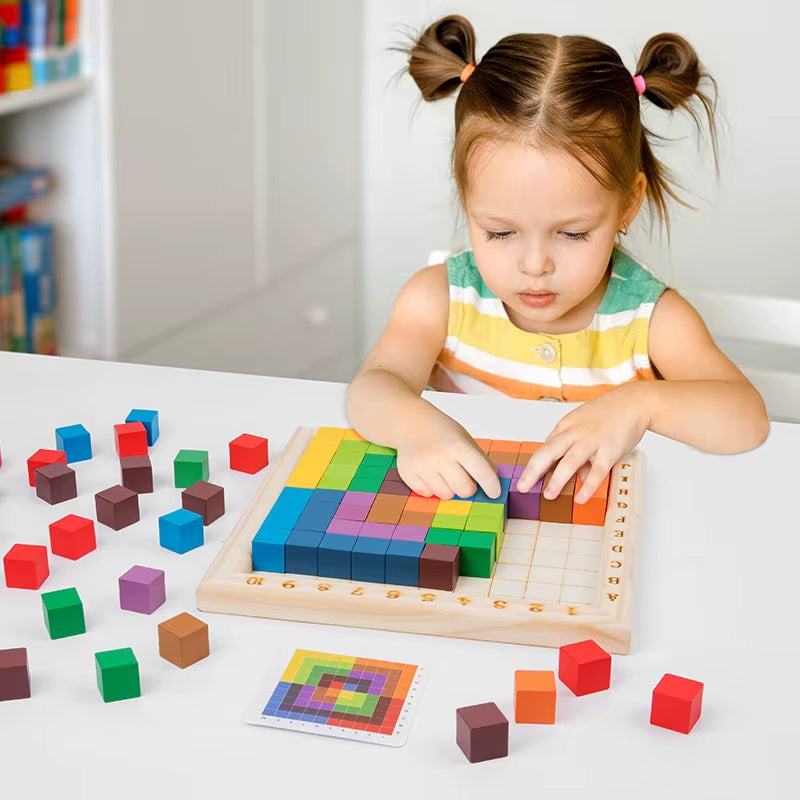 Wooden Mosaic Set, 100 Blocks and 20 Cards, Ages 3+