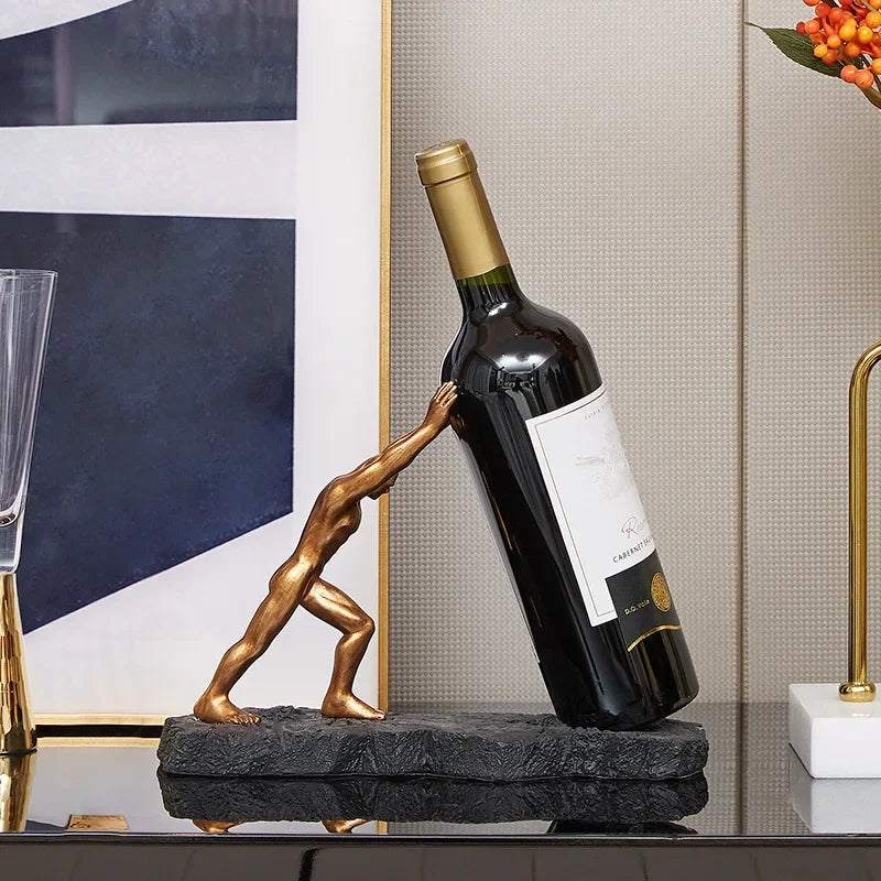 Tilted Wine Bottle Holder with Bronze Finish
