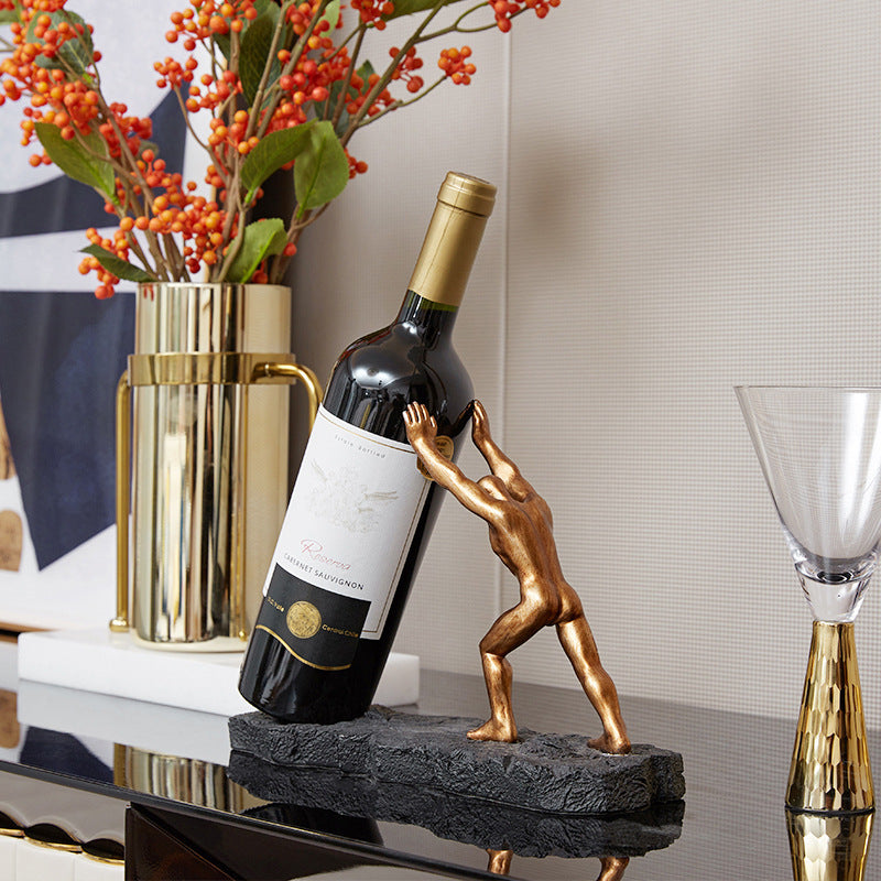 Tilted Wine Bottle Holder with Bronze Finish
