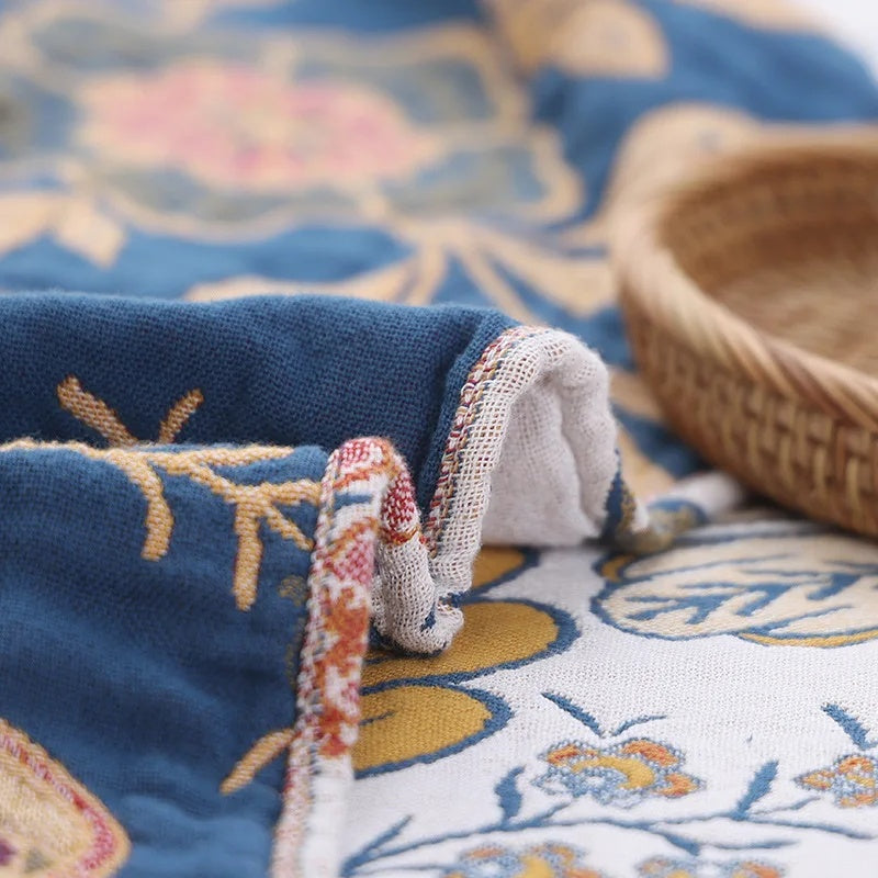 Artistic Flora Jacquard Blanket - 100% Cotton Throw