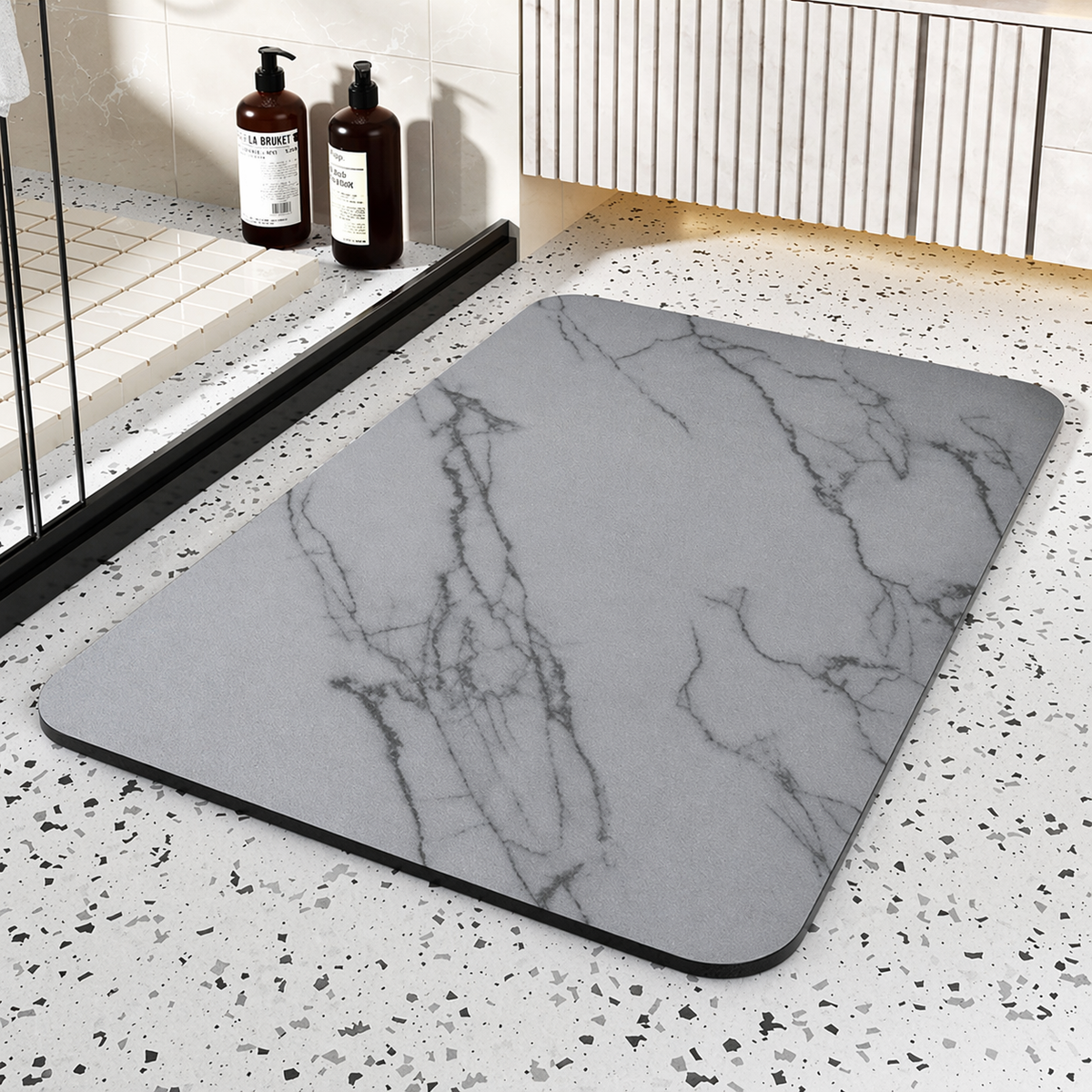 Diatom Stone Bath Mat with Marble Look