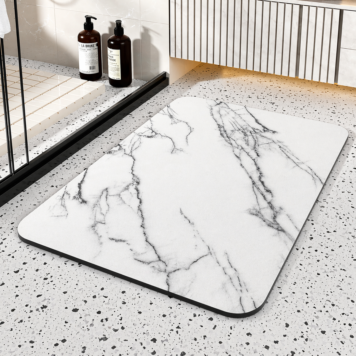 Diatom Stone Bath Mat with Marble Look
