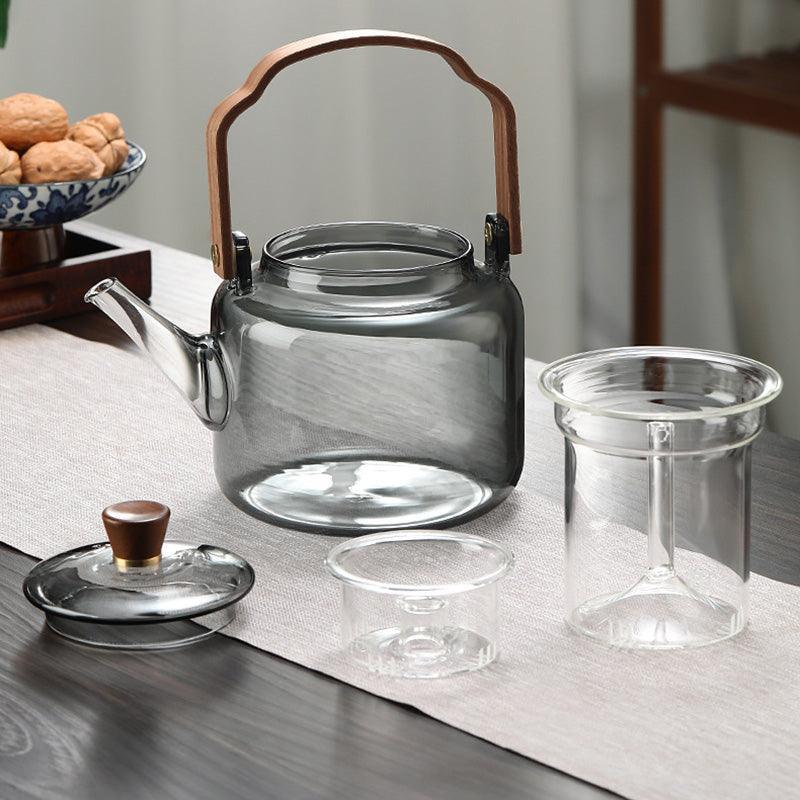 Borosilicate Glass Teapot - Walnut Handle, Japandi Style 2