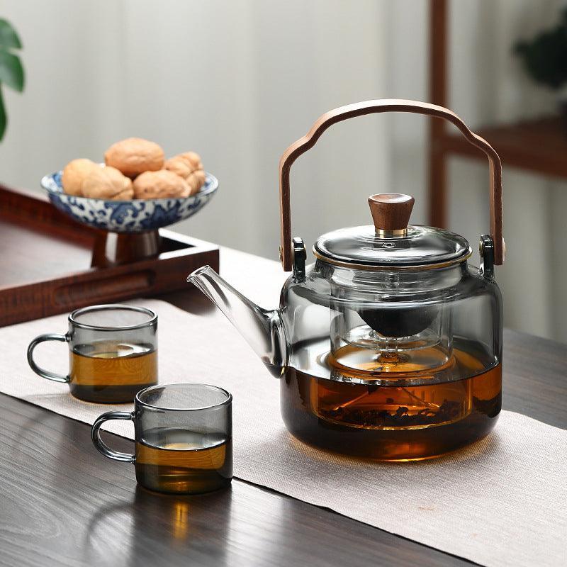 Borosilicate Glass Teapot - Walnut Handle, Japandi Style 3