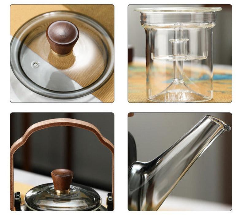 Borosilicate Glass Teapot - Walnut Handle, Japandi Style 5