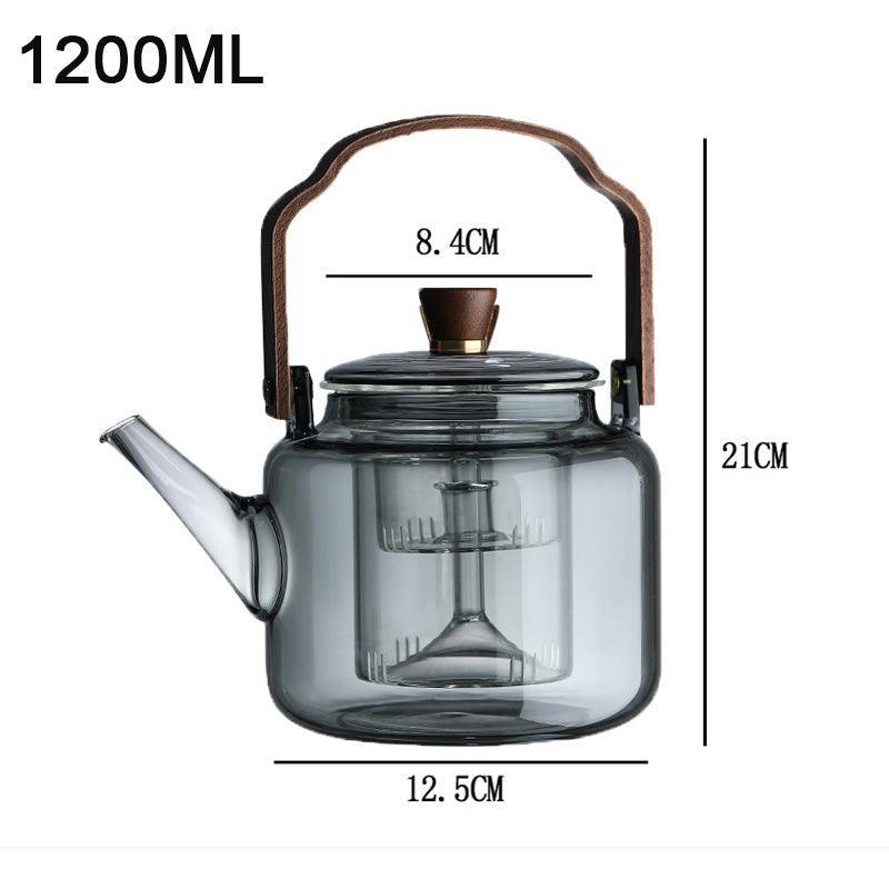 Borosilicate Glass Teapot - Walnut Handle, Japandi Style 6