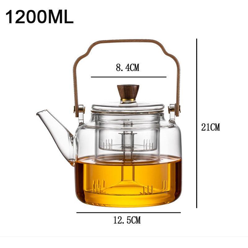 Borosilicate Glass Teapot - Walnut Handle, Japandi Style 7