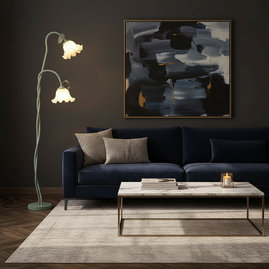 Botanical Metal Floor Lamp - Frosted Glass Shades 1
