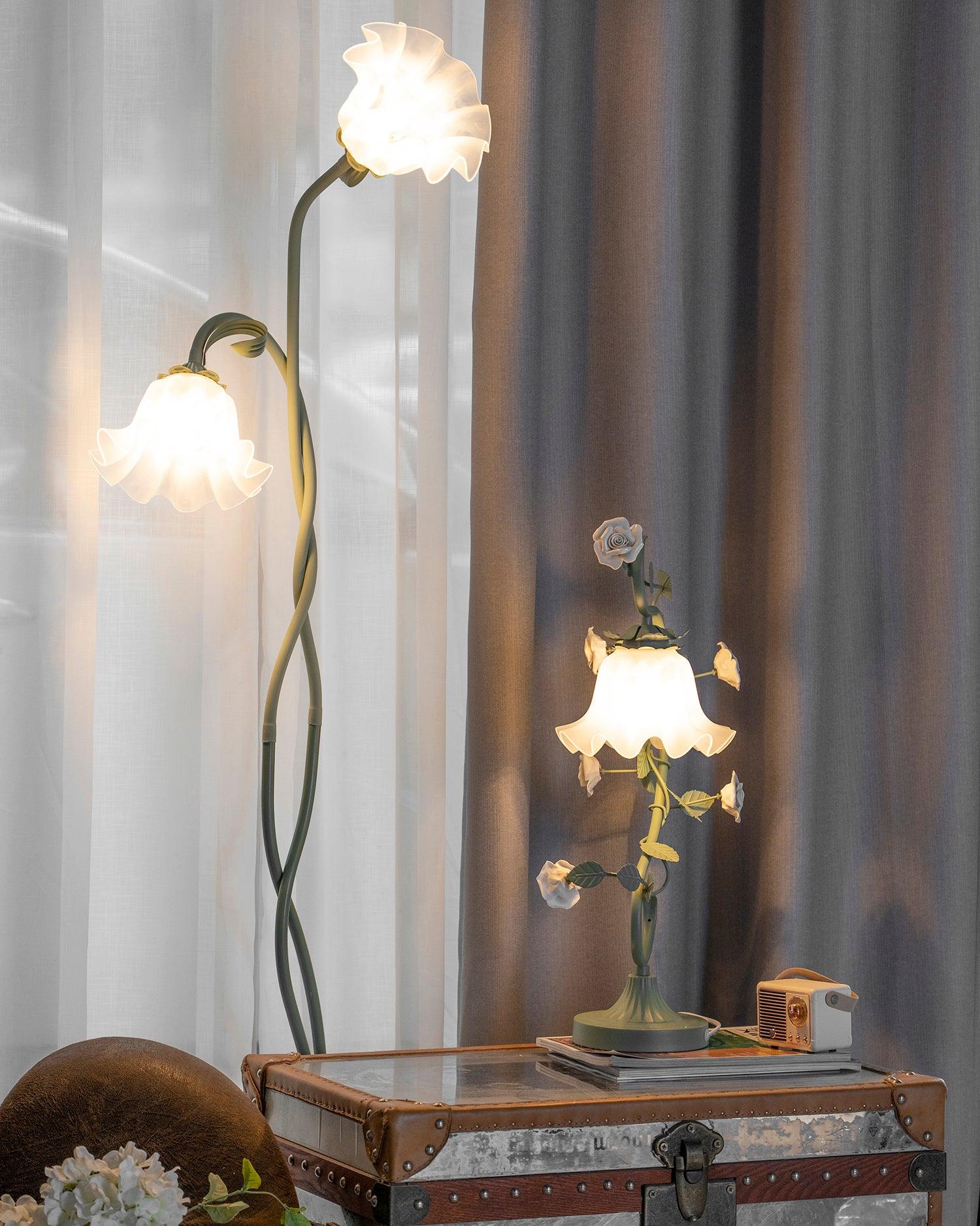 Botanical Metal Floor Lamp - Frosted Glass Shades 7
