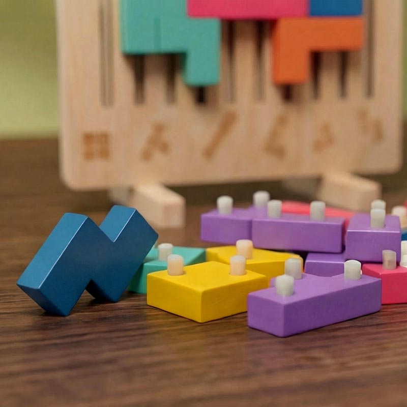 Casse-tête de formes en bois, 42 pièces et 10 cartes