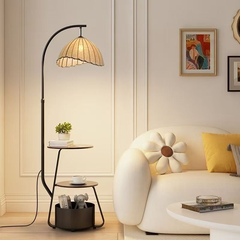 Bronze Arc Floor Lamp - Adjustable Timber Shade 7