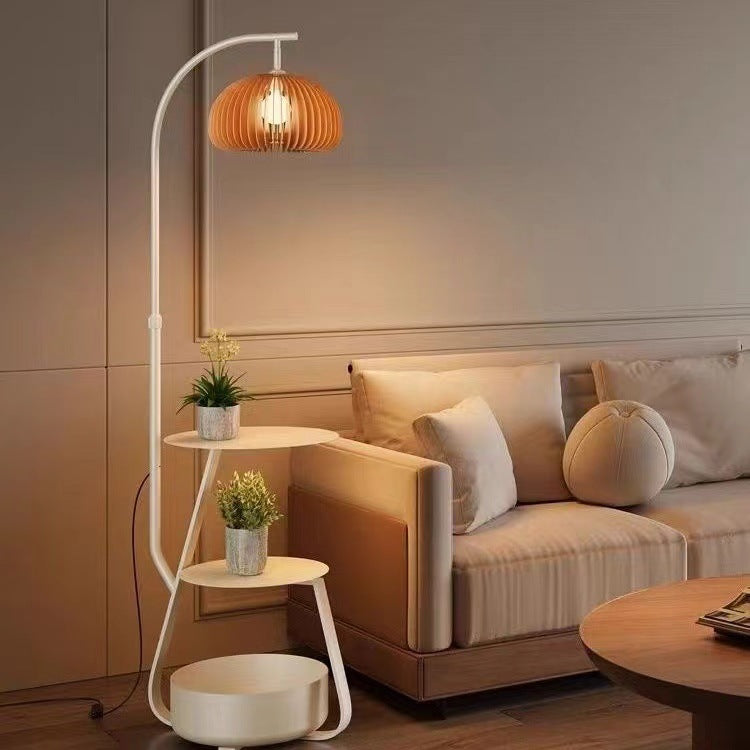 Bronze Arc Floor Lamp - Adjustable Timber Shade 9