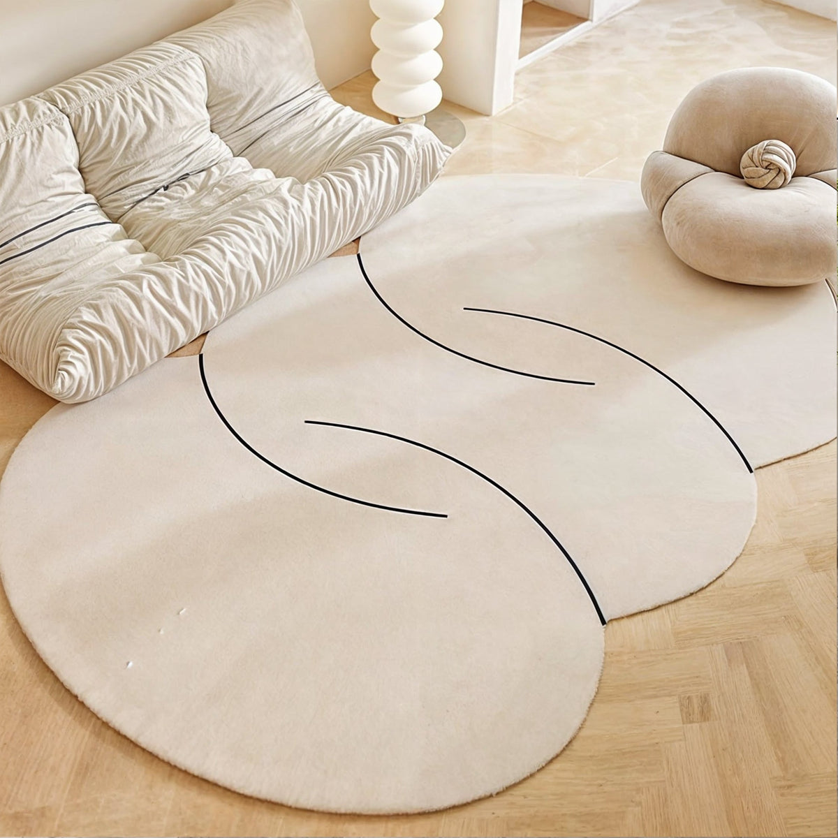 Woolly Waves - Tapis Rond en Laine Minimaliste