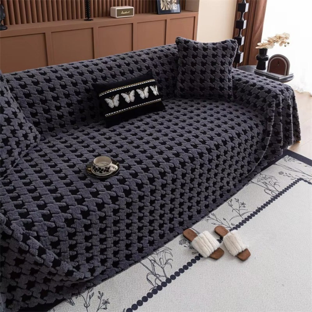 Housse de Canapé Pied-de-Poule en Microfibre – Dark Grey
