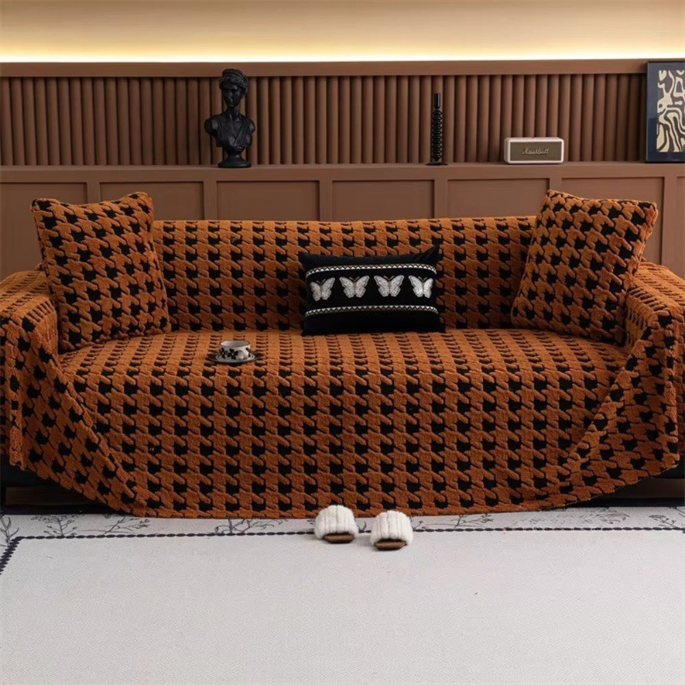 Housse de Canapé Pied-de-Poule en Microfibre – Brown