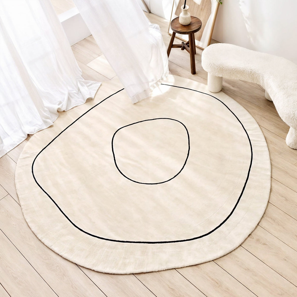 CozyNest - Tapis Rond en Laine à Poil Court