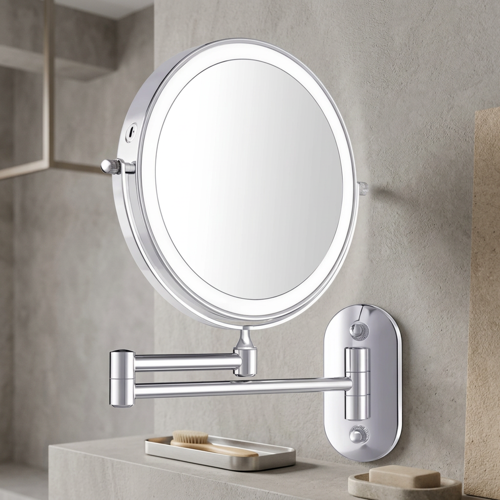 Chrome LED Vanity Mirror - Adjustable Magnification 0