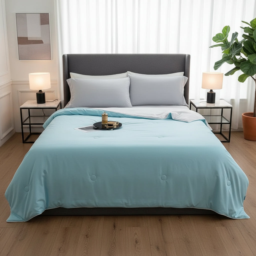 Couverture en Soie Glacée Double Face | Confort Thermique et Élégance pour des Nuits d'Été Apaisantes 0