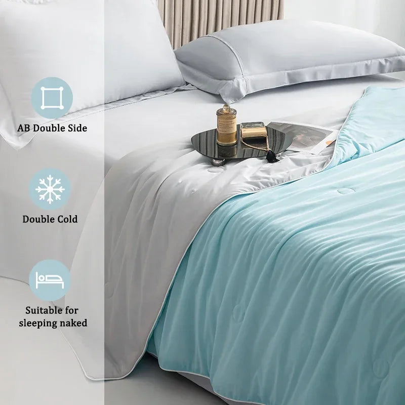 Couverture en Soie Glacée Double Face | Confort Thermique et Élégance pour des Nuits d'Été Apaisantes 3