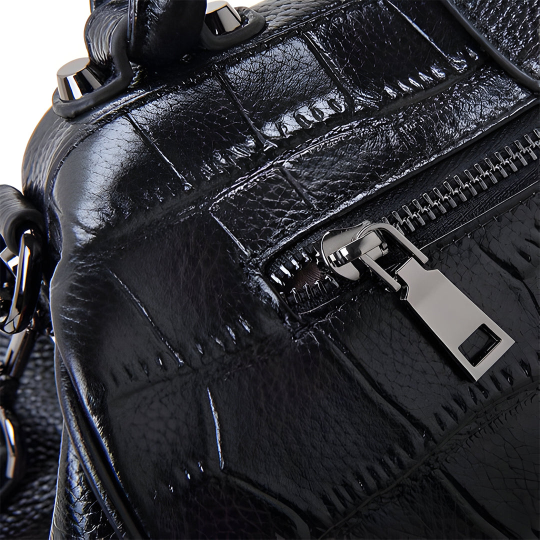 Croc-Effect Leather Handbag with Silver Clasp