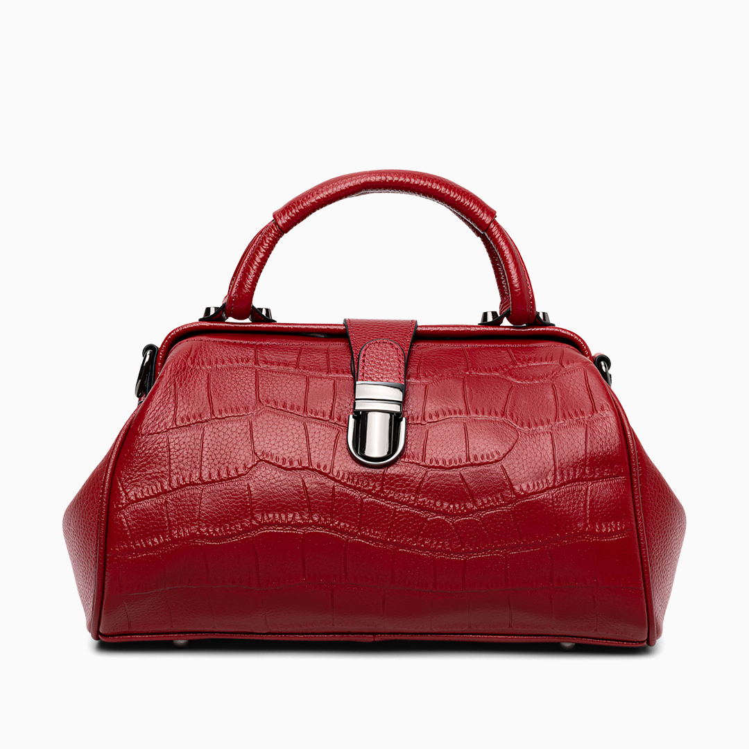 Croc-Effect Leather Handbag with Silver Clasp