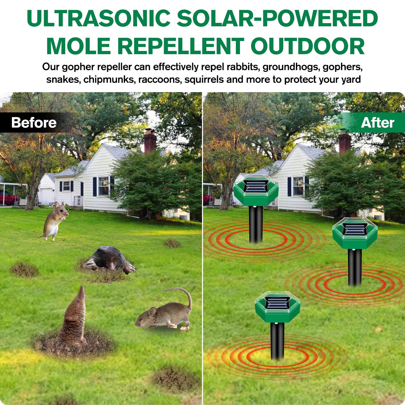 Répulsif Ultrasonique à Taupes - Lot de 4