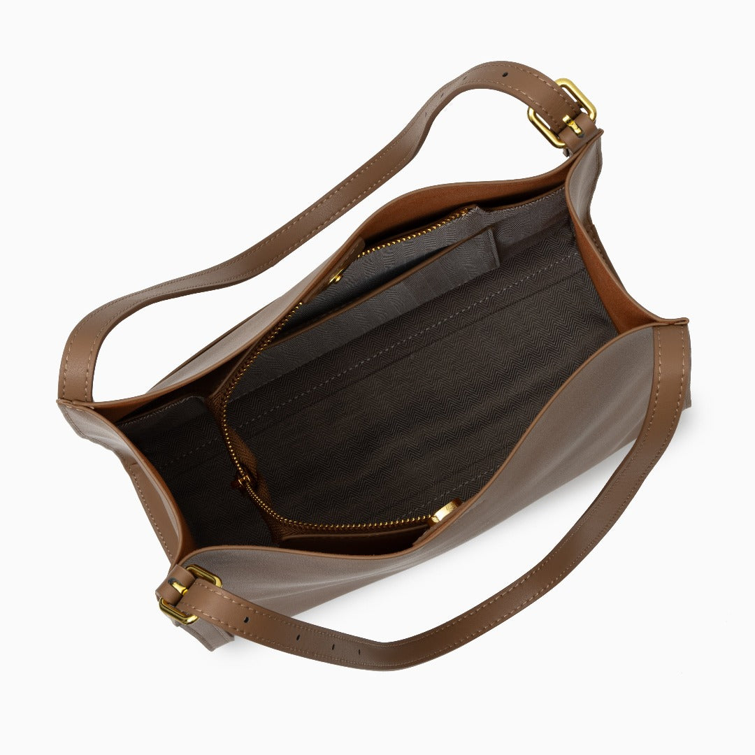 Sac cabas en cuir véritable zippé, bandoulière