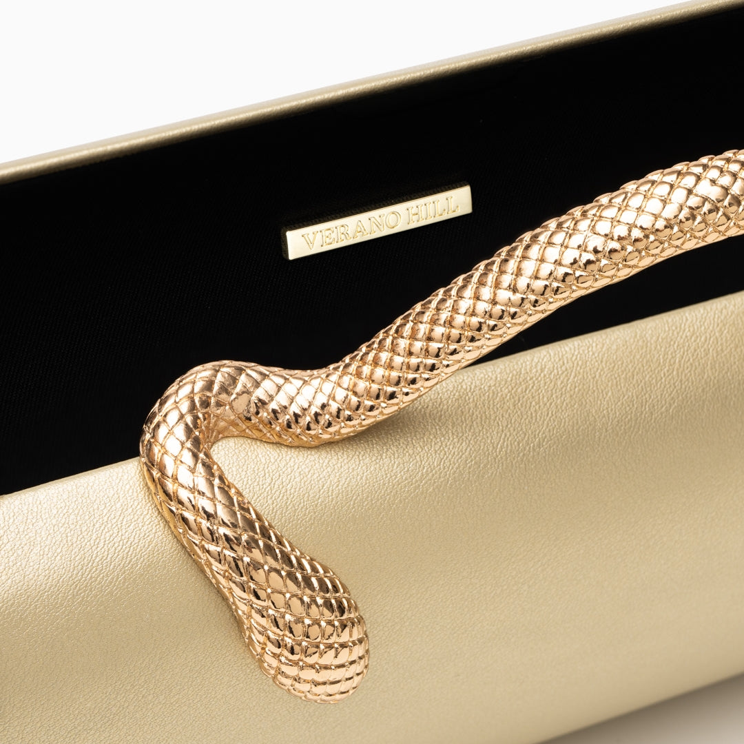 Sac du soir cylindrique à anse sculptée serpent
