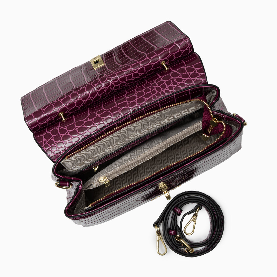 Sac épaule effet croco à fermoir tournant doré