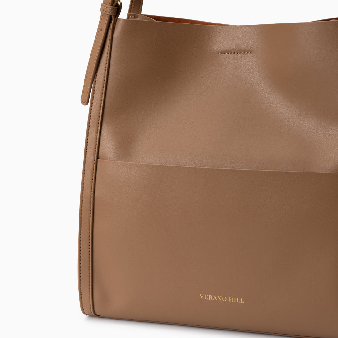 Sac cabas en cuir véritable zippé, bandoulière
