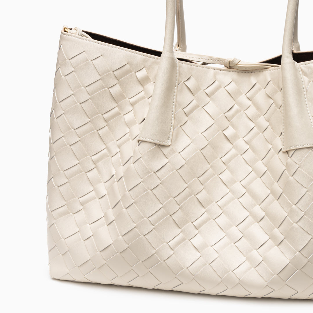 Sac cabas tressé blanc à longues anses