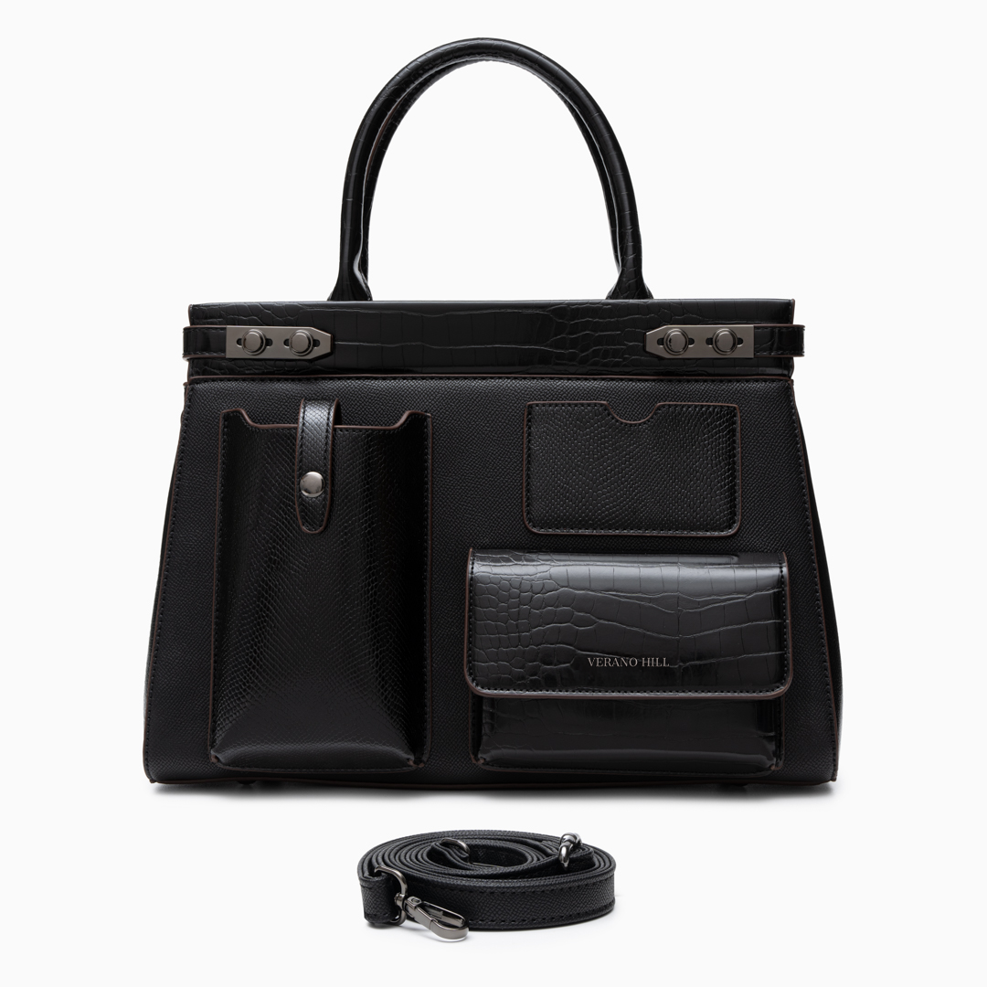 Sac cabas structuré en similicuir à poches avant
