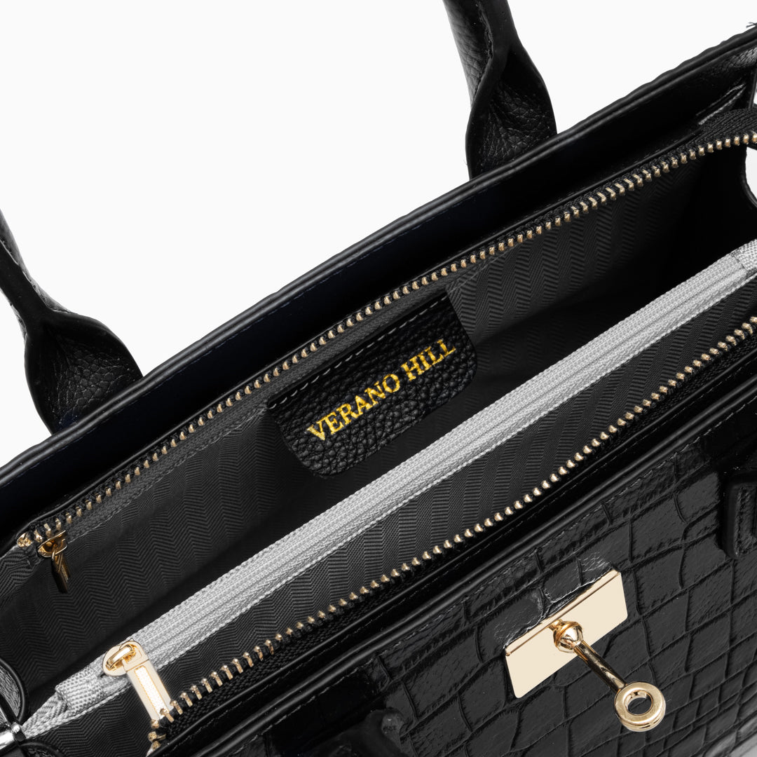 Sac à main en cuir texturé, bandoulière réglable