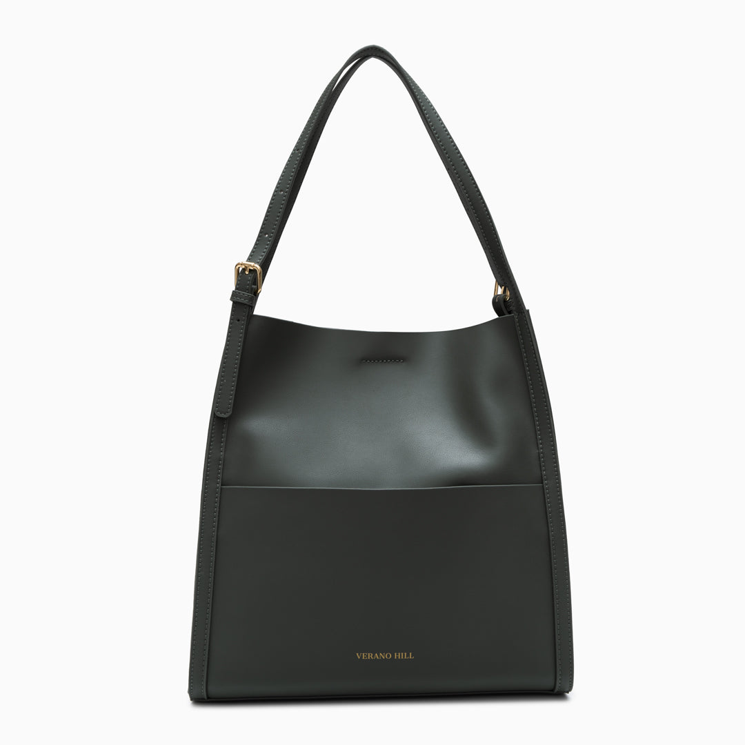 Sac cabas en cuir véritable zippé, bandoulière